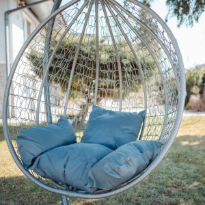 Garten Hängesessel, Schaukel, Kokon Korb, aus Technorattan - COBE Weiß + Graphit Kissen 7/9