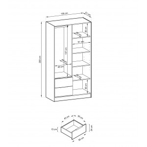 Kaschmir-Kipp-Kleiderschrank Nelly 2D mit Spiegel und Schubladen 4/9