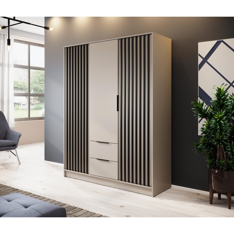 Cashmere 3-türiger Kleiderschrank Nelly 3D Lamellen mit Schubladen 3/9