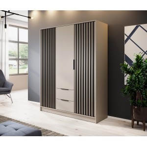 Cashmere 3-türiger Kleiderschrank Nelly 3D Lamellen mit Schubladen 3/9