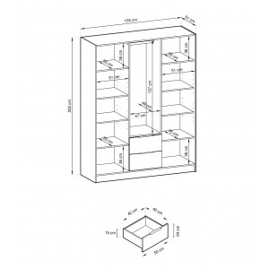 Cashmere 3-türiger Kleiderschrank Nelly 3D Lamellen mit Schubladen 4/9