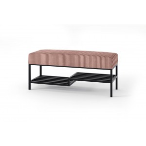 Stilvolle rosa MELLO 100 Regalbank mit POSO-Stoff auf schwarzem Gestell 1/9