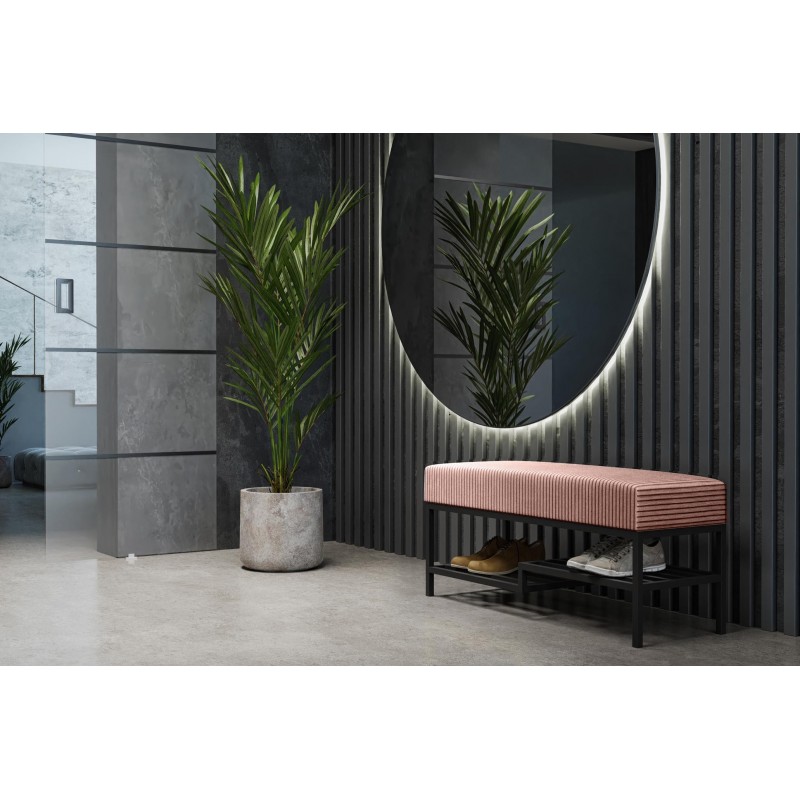 Stilvolle rosa MELLO 100 Regalbank mit POSO-Stoff auf schwarzem Gestell 2/9
