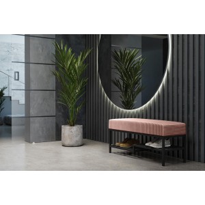 Stilvolle rosa MELLO 100 Regalbank mit POSO-Stoff auf schwarzem Gestell 2/9