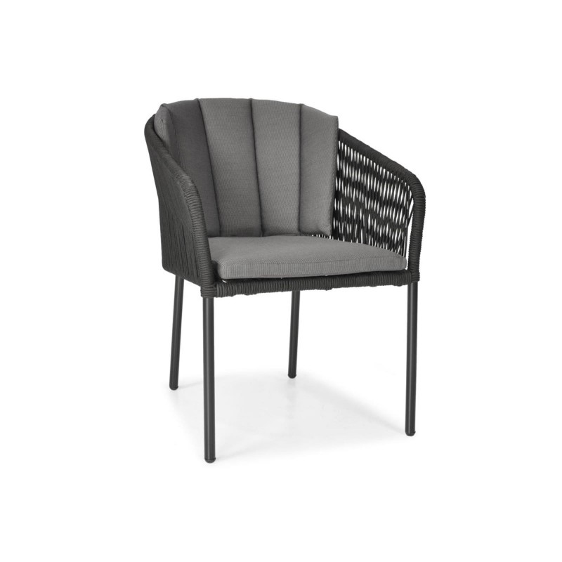 Gartenstuhl mit Kissen VICTORIA schwarz - Technorattan und Stahl, moderner Stil 3/9