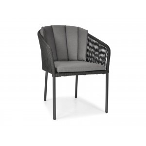 Gartenstuhl mit Kissen VICTORIA schwarz - Technorattan und Stahl, moderner Stil 3/9