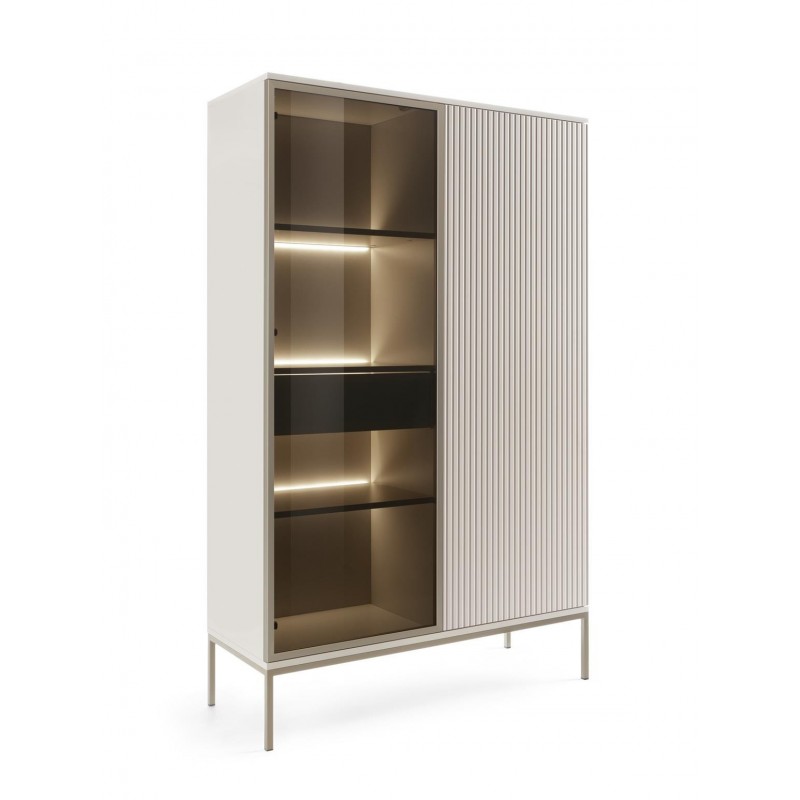 Moderne Vitrine mit Schublade SENTINO 104 mit LED-Beleuchtung Kaschmir