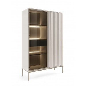 Moderne Vitrine mit Schublade SENTINO 104 mit LED-Beleuchtung Kaschmir 1/9