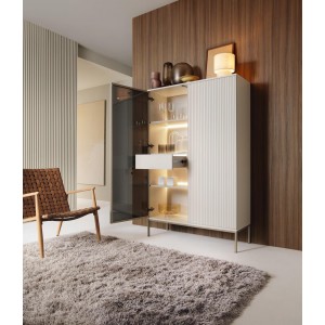 Moderne Vitrine mit Schublade SENTINO 104 mit LED-Beleuchtung Kaschmir 5/9