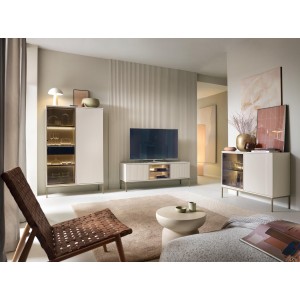 Moderne Vitrine mit Schublade SENTINO 104 mit LED-Beleuchtung Kaschmir 6/9