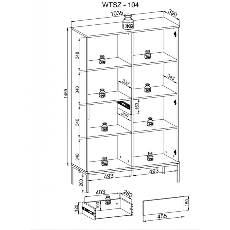 Moderne Vitrine mit Schublade SENTINO 104 mit LED-Beleuchtung Kaschmir 7/9