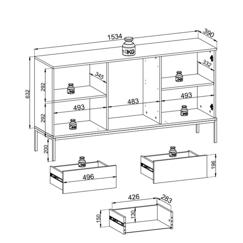 Breite Kommode 154 SENTINO mit LED-Beleuchtung Kaschmir 6/9