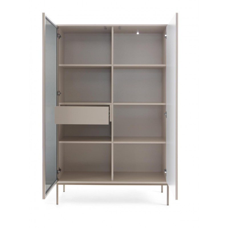 Moderne Vitrine mit Schublade SENTINO 104 mit LED-Beleuchtung Kaschmir 2/9