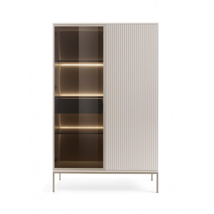 Moderne Vitrine mit Schublade SENTINO 104 mit LED-Beleuchtung Kaschmir