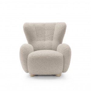 Bequemer beiger Sessel TEDDY aus Boucle-Stoff 1/9