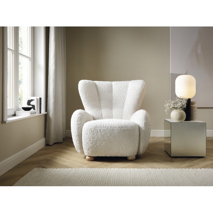 Weißer TEDDY-Lammfell-Sessel für das Wohnzimmer
