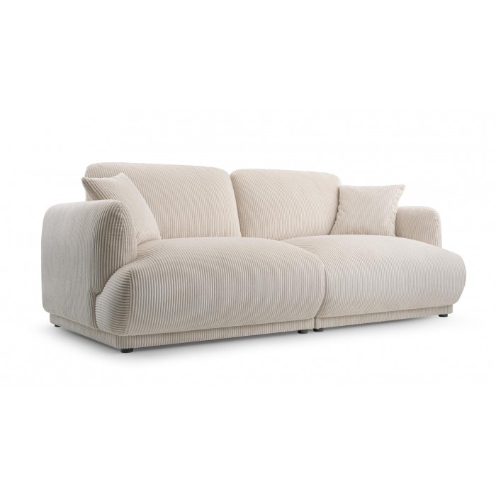 Elegantes LOCCO Zweisitzer-Sofa mit bequemer Sitzfläche aus cremefarbenem Kordstoff