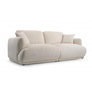 Elegantes LOCCO Zweisitzer-Sofa mit bequemer Sitzfläche aus cremefarbenem Kordstoff 1/9