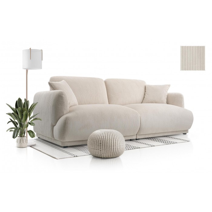 Elegantes LOCCO Zweisitzer-Sofa mit bequemer Sitzfläche aus cremefarbenem Kordstoff