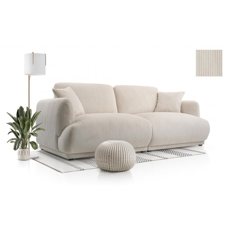 Elegantes LOCCO Zweisitzer-Sofa mit bequemer Sitzfläche aus cremefarbenem Kordstoff 2/9
