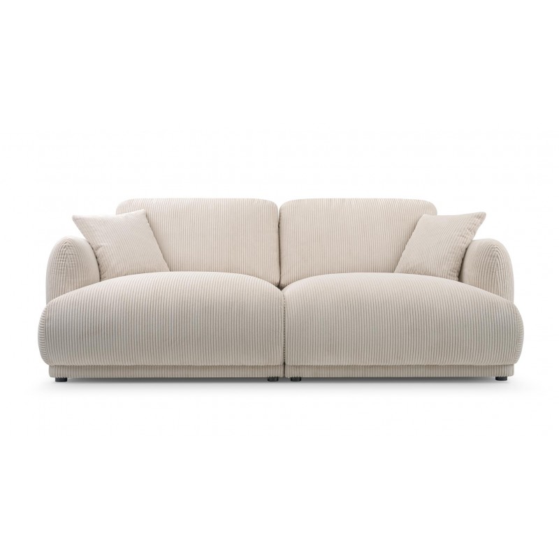 Elegantes LOCCO Zweisitzer-Sofa mit bequemer Sitzfläche aus cremefarbenem Kordstoff 3/9