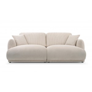 Elegantes LOCCO Zweisitzer-Sofa mit bequemer Sitzfläche aus cremefarbenem Kordstoff 3/9