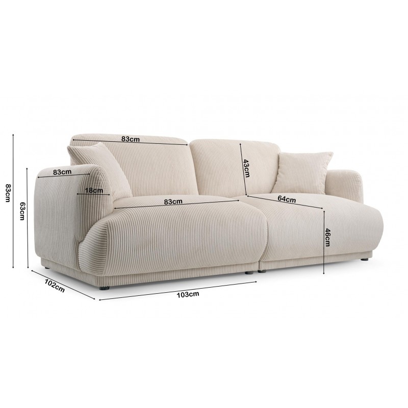 Elegantes LOCCO Zweisitzer-Sofa mit bequemer Sitzfläche aus cremefarbenem Kordstoff 7/9