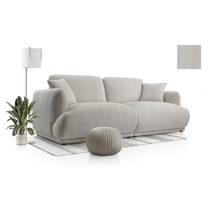 Elegantes Zweisitzer-Sofa LOCCO mit bequemer Sitzfläche aus hellgrauem Kordstoff 2/9