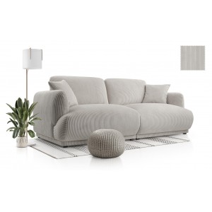 Elegantes Zweisitzer-Sofa LOCCO mit bequemer Sitzfläche aus hellgrauem Kordstoff 2/9
