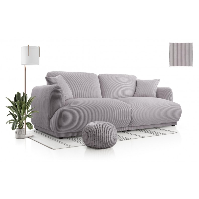 Elegantes Zweisitzer-Sofa LOCCO mit bequemer Sitzfläche aus grauem Kordstoff 2/9