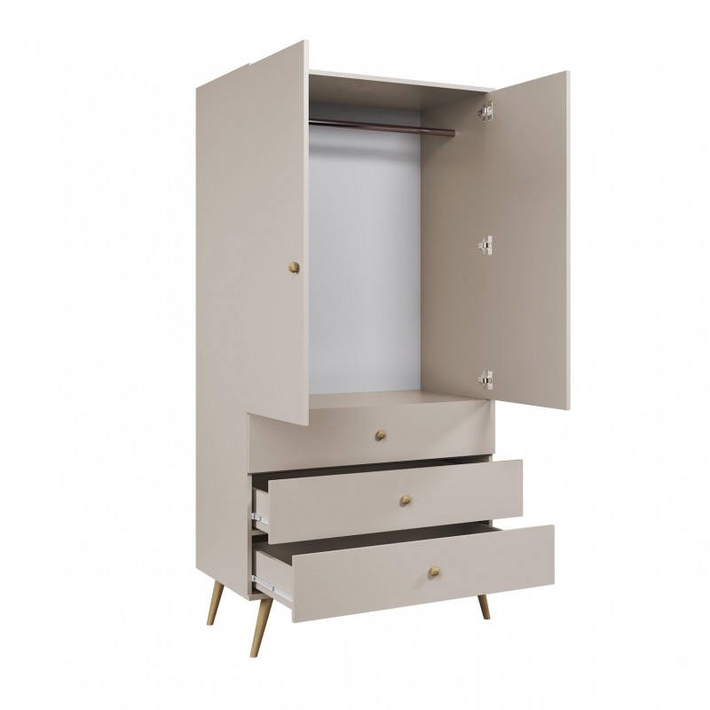 IKON Kleiderschrank Zweitüriger mit Schubladen String Griffe 100 cm Kaschmir 3/9