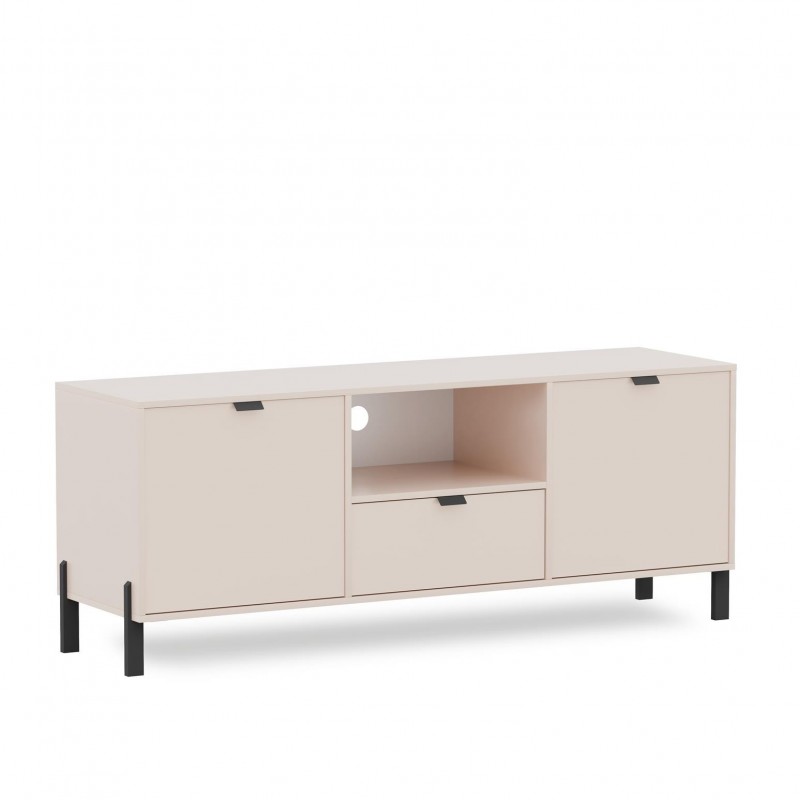 Moderner zweitüriger RTV-Schrank CALMA mit Schublade für den Wohnbereich sandbeige