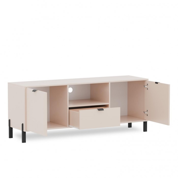 Moderner zweitüriger RTV-Schrank CALMA mit Schublade für den Wohnbereich sandbeige