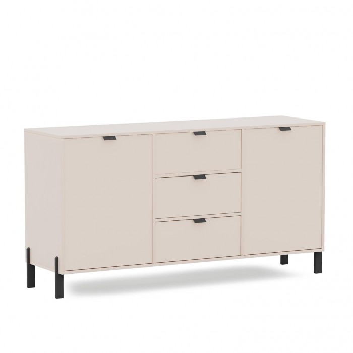 Moderne breite zweitürige Kommode CALMA mit Schubladen sandbeige