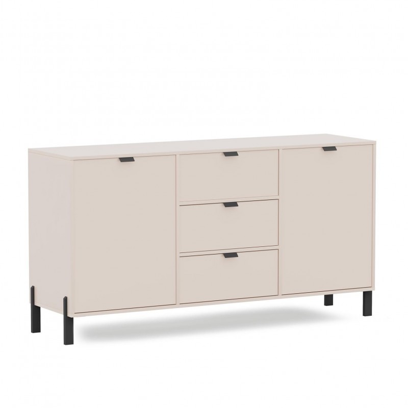Moderne breite zweitürige Kommode CALMA mit Schubladen sandbeige