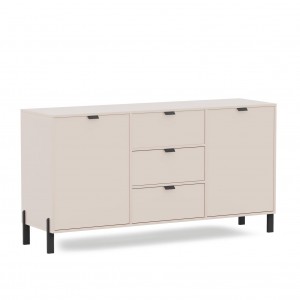 Moderne breite zweitürige Kommode CALMA mit Schubladen sandbeige 1/9