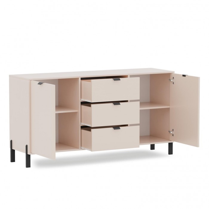 Moderne breite zweitürige Kommode CALMA mit Schubladen sandbeige