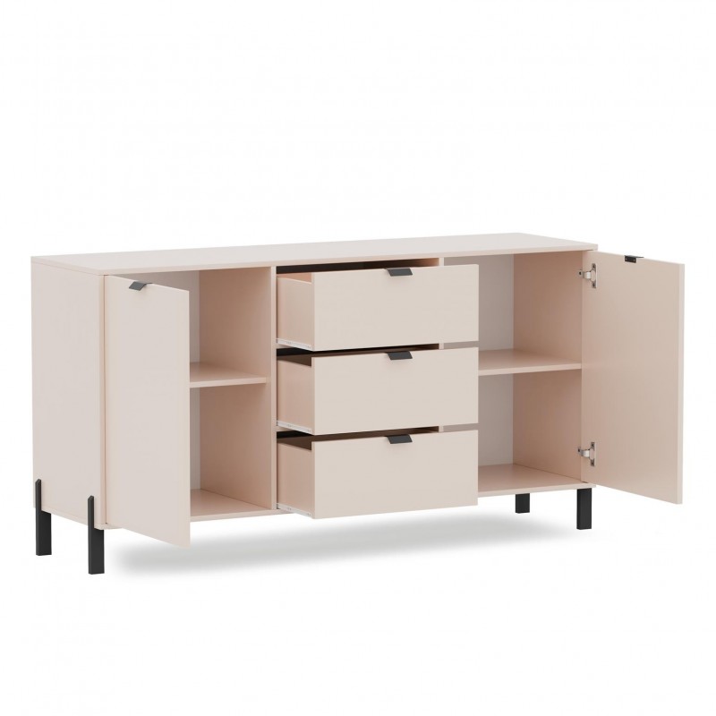 Moderne breite zweitürige Kommode CALMA mit Schubladen sandbeige 2/9