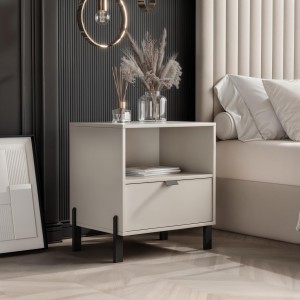 Moderner Nachttisch CALMA mit Schublade für Schlafzimmer sandbeige 3/9