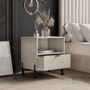 Moderner Nachttisch CALMA mit Schublade für Schlafzimmer sandbeige 4/9