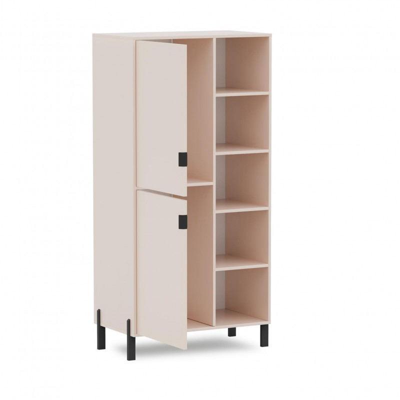 Modernes zweitüriges Bücherregal CALMA linke Seite sandbeige 2/9