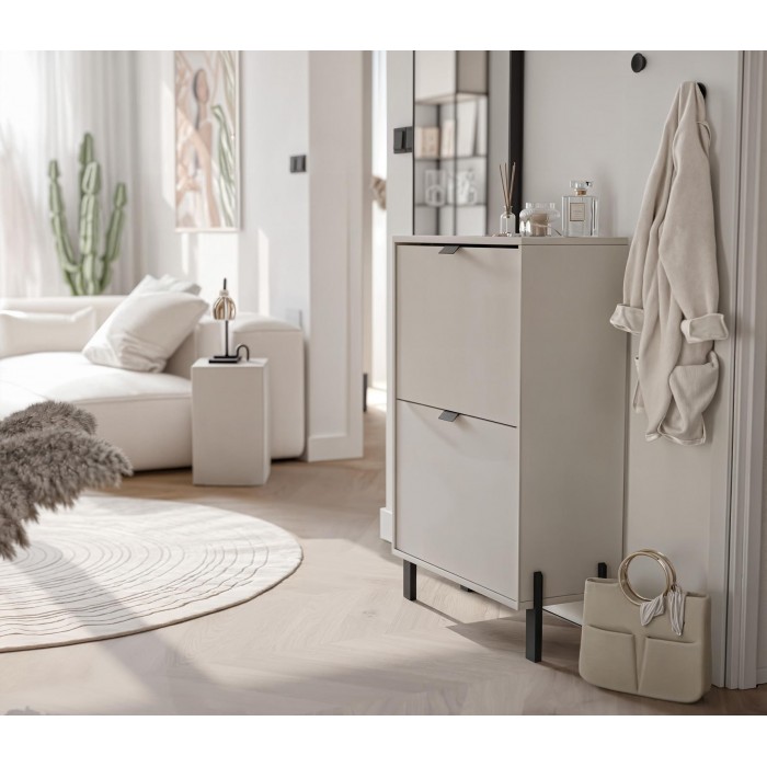 Moderner Schuhschrank CALMA zweitürig kippbar sandbeige