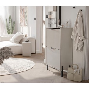 Moderner Schuhschrank CALMA zweitürig kippbar sandbeige 2/9