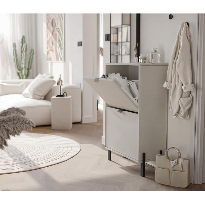 Moderner Schuhschrank CALMA zweitürig kippbar sandbeige