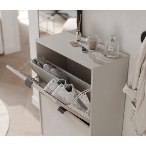 Moderner Schuhschrank CALMA zweitürig kippbar sandbeige 4/9