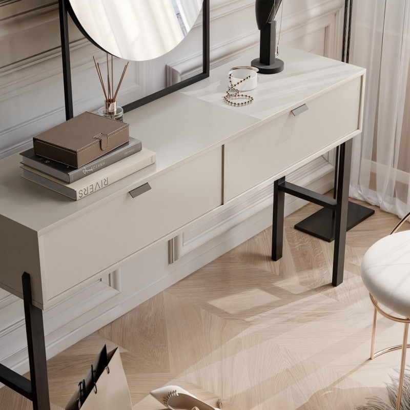 Moderner Schminktisch CALMA mit Schubladen für Schlafzimmer sandbeige 3/9