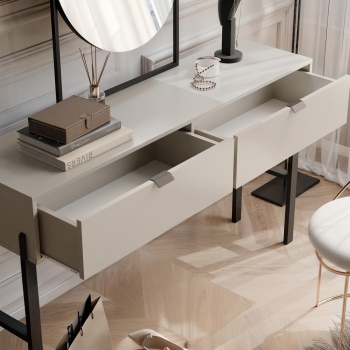 Moderner Schminktisch CALMA mit Schubladen für Schlafzimmer sandbeige