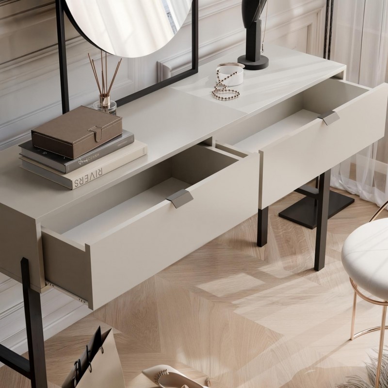 Moderner Schminktisch CALMA mit Schubladen für Schlafzimmer sandbeige 4/9