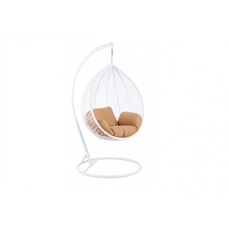 Garten Hängesessel, Schaukel, Kokon Korb, aus Technorattan - COBE Weiß + Braun Kissen