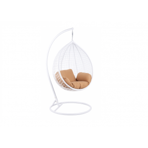 Garten Hängesessel, Schaukel, Kokon Korb, aus Technorattan - COBE Weiß + Braun Kissen 1/9